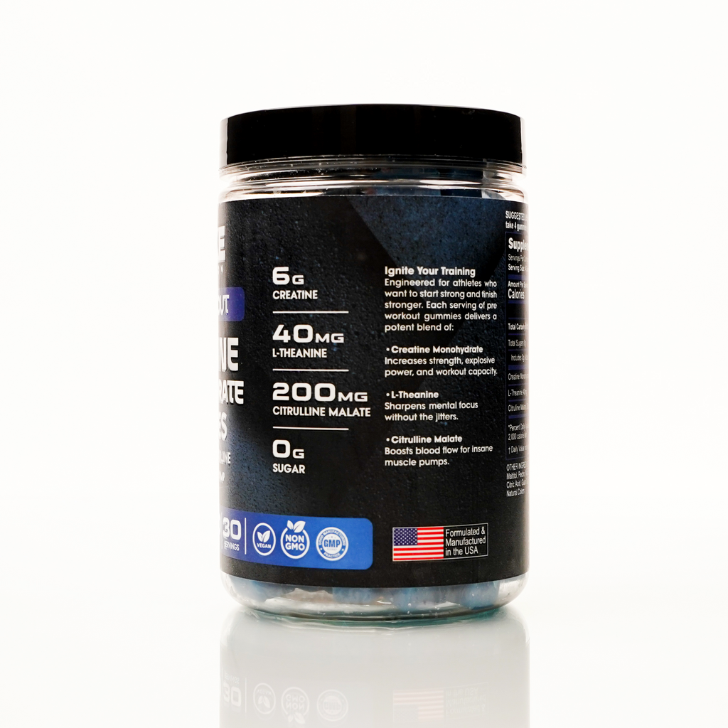 Creatine Monohydrate Pre-Workout Gummies — BlueRazz Rush (120 ct / 30 servings)