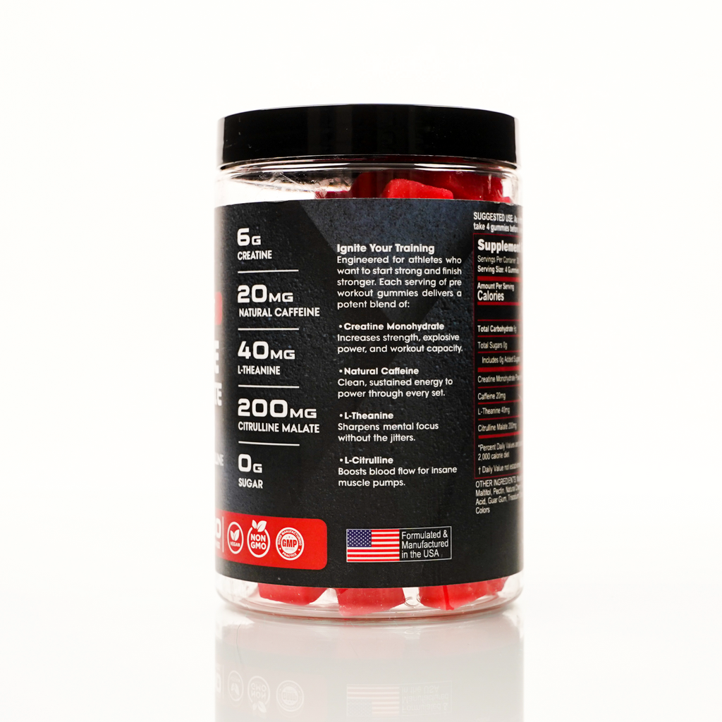 Creatine Monohydrate Pre-Workout Gummies — Cherry Bomb (120 ct / 30 servings)