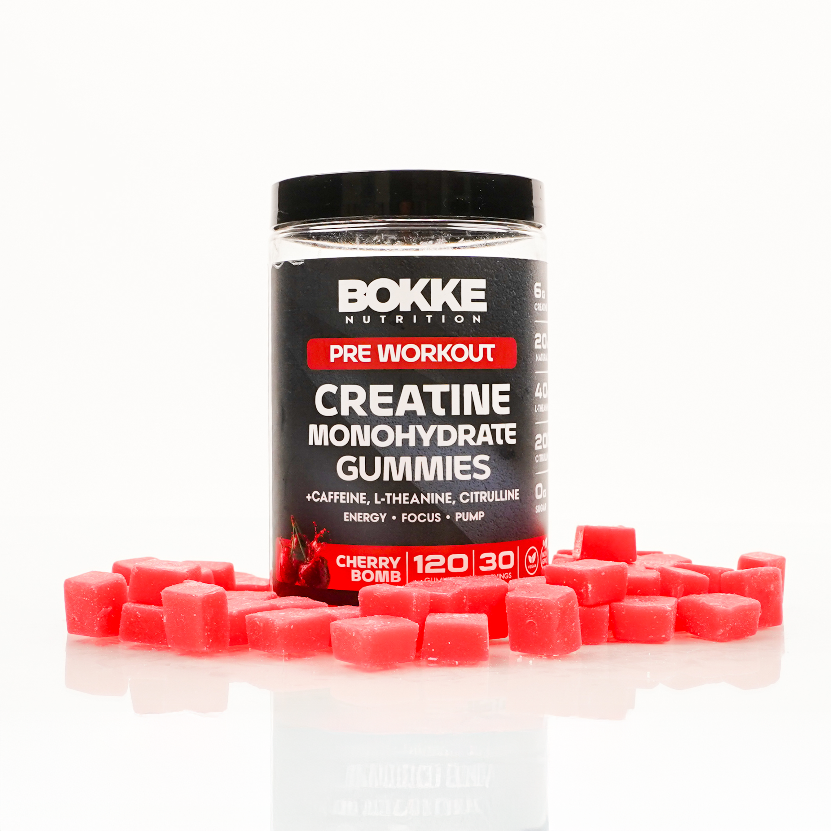 Creatine Monohydrate Pre-Workout Gummies — Cherry Bomb (120 ct / 30 servings)